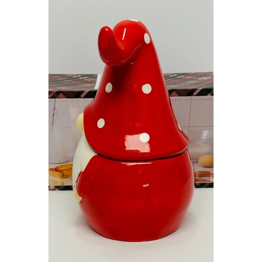 CWC Cook With Color Red White 6 Piece Holiday Gnome Cookie Jar & Cutter Set New